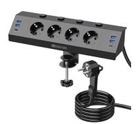Toma de Corriente de Escritorio con USB, 4 Tomas Regleta Múltiples con Interruptor único, Toma de Protección contra Sobretensiones de Esquina 10 en 1 con 2 USB C (PD 20W) con Cable de 2M, Negro