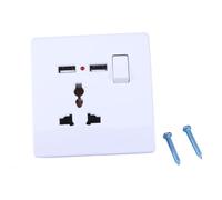 Toma de Corriente de Pared con USB Dual, Interruptor y Enchufe | Placa Frontal de Color Claro, Plástico Ignífugo y Metal, Instalación Fácil, Incluye Tornillos, para Tabletas y Dispositivos