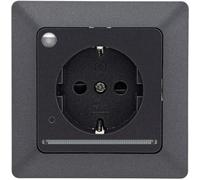 Toma de corriente de seguridad con luz integrada, 250 V, 16 A, LED MILOS, con sensor crepuscular, interruptor de encendido/apagado, color antracita mate.