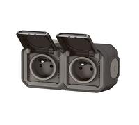 Toma de corriente doble precableada 2x2P+T 16A 250V ~ LEGRAND impermeable Plexo antracita IP55 IK08