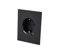 Toma de corriente empotrada con USB en PC para pared con toma de tierra - Diseño plano de 5mm Negro Mate - 250V 10A AC para hogar y oficina - Módulo sin marco - WESA