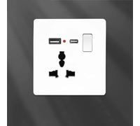 Toma De Corriente Estándar 13A, Enchufe USB Dual, Toma De Pared Tipo C, Toma De Corriente De Pared Universal Blanca De 5 Pines 1gang 3pin usb c