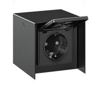 Toma de corriente exterior de 1 salida STEDDA IP44, acero inoxidable negro,