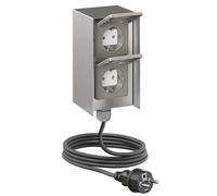 Toma de corriente exterior doble STEDDA con cable de 2 m, IP44, acero