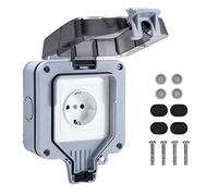 Toma de Corriente Exterior IP66, Enchufe Exterior Estanco, Tomacorrientes de Pared Impermeable, Conector de Cable y Tapa Abatible para Cocina, Baño, Garaje, Piscina y Jardín