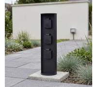 Toma de corriente exterior jardín aluminio negro IP44 3500W columna de enchufes 3 fach resistente a la intemperie distribuidor de corriente exterior 40 cm Toma de corriente columna de energía