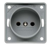 Toma de corriente Paises Bajos, conexión por tornillo con elevador y proteción infantil, serie berker integro de hager, gris