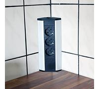 Toma de corriente para cocina y oficina - toma de corriente angular de aluminio y plástico ideal para la encimera, toma de corriente de mesa o debajo con elemento | Enchufe de 3