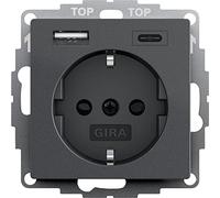 Voltking Gira 245928 - Toma de corriente Schuko con conector USB, 2 enchufes tipo A (máx. 2,4 A), tipo C (máx. 3 A), sistema 55, color antracita