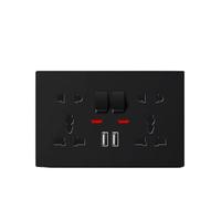 Toma de Corriente Universal de 146 x 90 mm con Cargador USB Tipo C e interruptores, 2 Tomas de Corriente con LED, Montaje Empotrado, CA 110-250 V(Dual USB-Black)