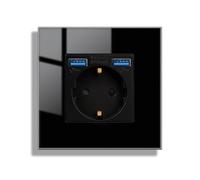 Toma de cristal JIMEIDA con USB 20W en negro de empotrar, 1 compartimento Tomas de 16A con 2 USB A máx.2,1A, 86 * 86mm, 250V