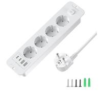 Toma de Empotrar Corriente con 2 USB y 2 Type-C, 4 Tomas Enchufes Multiple Empotrada de Sobremesa con Interruptor, Regleta de Enchufes Empotrada con Cable de 2M para Muebles de Encimera, Blanco