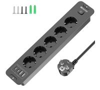 Toma de Empotrar Corriente con 2 USB y 2 Type-C, 5 Tomas Enchufes Multiple Empotrada de Sobremesa con Interruptor, Regleta de Enchufes Empotrada con Cable de 2M para Muebles de Encimera, Negro