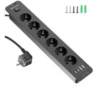 Toma de Empotrar Corriente con 2 USB y 2 Type-C, 6 Tomas Enchufes Multiple Empotrada de Sobremesa con Interruptor, Regleta de Enchufes Empotrada con Cable de 2M para Muebles de Encimera, Negro