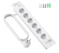 Toma de Empotrar Corriente con 2 USB y 2 Type-C, 6 Tomas Enchufes Multiple Empotrada de Sobremesa con Interruptor, Regleta de Enchufes Empotrada con Cable de 2M para Muebles de Encimera, Blanco