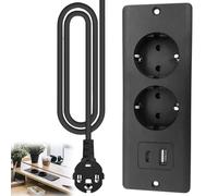 Toma de Empotrar de Sobremesa, regleta empotrable con 1 USB y 1 Type-C PD20W, Toma de Corriente retráctil con Cable de 1,5m, Enchufe de Mesa Empotrable para Muebles o Superficies de Trabajo-Negro