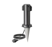 ledscom.de Columna de Enchufe de jardín PORU con Espiga de Tierra y 2m de Cable para el Exterior, Doble, Acero Inoxidable, Negro, Redondo, 27cm