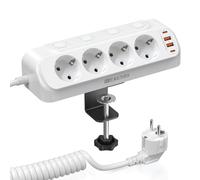 Toma de mesa de 4 veces, con 2 USB C, regleta de esquina con 2 USB, regleta de enchufes, escritorio, interruptor individual, protector contra sobretensiones con cable de 2 m para el hogar, oficina