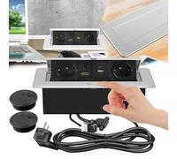 Toma de mesa, empotrable, toma de mesa con USB 2 EU LAN, HDMI y USB tipo Max 20 W, carga inteligente, toma USB con 2 tapas de agujeros para oficina, cocina
