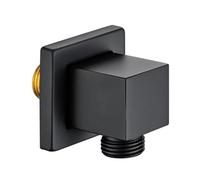 Toma de pared de latón macizo para ducha, codo de suministro cuadrado montado en la pared, salida de agua de unión G1/2 pulgadas para conexión de manguera de ducha, color negro