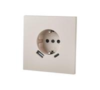 Toma de pared empotrada individual con USB y Schuko con conexión a tierra - Enchufe sin marco Blanco cálido 16A 250V, para hogar y oficina - WESA