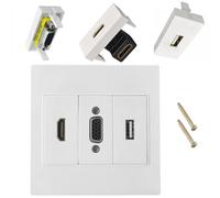Toma de pared VGA USB HDTV de triple puerto 86 x 86 mm para conferencias y hogar, panel multimedia de fácil configuración