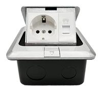 Toma de suelo de 2 vías, enchufe de mesa con línea telefónica, enchufe de pared empotrable retráctil para suelo, mesa, oficina, encimera de restaurante