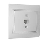 Toma de teléfono RJ11 blanca, serie Europa, diseño compacto, fácil instalación, ideal para conectar líneas telefónicas.