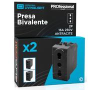 Toma eléctrica italiana 2P + T bivalente 10/16 A 250 V toma de corriente bipaso estándar de pared color antracita frutas compatibles con BTicino Livinglight Serie Civil 818N - Paquete de 2