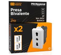 Toma eléctrica italiana 2P + T bivalente 10/16 A 250 V toma de corriente bipaso estándar de pared color blanco frutos compatibles con Bticino Matix Serie Civil 518B - Paquete de 2