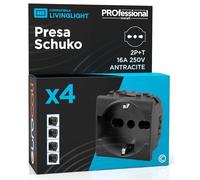 Toma eléctrica Schuko Unel 16 A 250 V compatible con BTicino Livinglight toma italiana 2P + T bipaso bivalente 10/16 A frutas eléctricas color antracita - Paquete de 4