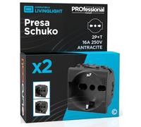Toma eléctrica Schuko Unel 16 A 250 V toma italiana 2P + T bipaso bivalente 10/16 A color antracita frutos compatibles con BTicino Livinglight Serie Civil 814N - Paquete de 2