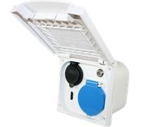 Toma exterior multifuncional con tapa abatible 12 v / 230 v con hdmi y satélite blanca esb haba