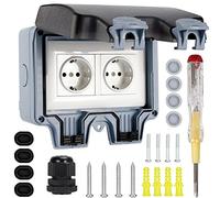 Toma externa impermeable - Toma exterior IP66 Toma de jardín, 16A Doble toma de salida, toma exterior con destornillador, toma de pared para habitación húmeda al aire libre