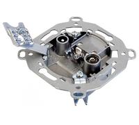 Toma final 2 conectores FM-TV, compatible con sistemas de antena, ideal para señales de televisión y radio.