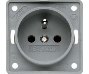 Toma Francia/Bélgica,con tornillo con elevador y protección infantil, serie berker integro de hager, gris