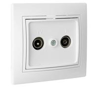 Toma intermedia blanca de la serie Europa, diseñada para TV y radio. Compacta y con conectividad eficaz, es ideal para instalaciones eléctricas residenciales.