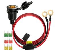Toma Mechero 12V/24V Impermeable con Cable de 1M, con Fusibles 10A/20A/30A | Conector Mechero Coche con Terminal de Ojal 8mm y Tapa Antipolvo, 14 AWG, Car Cigarette Lighter Socket para Barco Moto Camper
