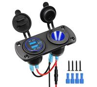 Toma mechero 12v Cargador USB Coche Coche Panel de Enchufes Doble Cargador USB QC 3.0 para Coche, Marina, Barco, Camión (Type A)