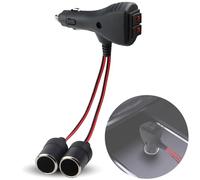 Toma Mechero 12V Conector, Enchufe Adaptador Divisor De Encendedor Con Doble Interruptor, 1 a 2 Enchufes De Coche 12V/24V, Enchufe 16Awg Macho a Hembra Con Led Interruptor Para Coche Barco Moto