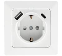 Toma MILOS con USB-C/PD, Enchufes Pared, Blanco Mate, Con Marco | Enchufe con protección de contacto, conexión de pinza, marco de 1 vía, protección táctil