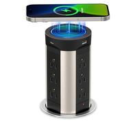 Toma pop-up automática para mostrador con cargador inalámbrico de 15 W, estación de carga USB C de 75 W, 12 tomas y 4 puertos USB, ojal de alimentación de escritorio de 10,2 cm, toma de corriente