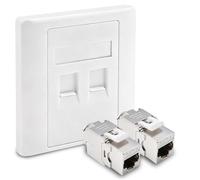 Toma Red Rj45 Cat 7, 2 Puertos Empotrada, Caja de Conexión Blanca con Módulos Shielded, Compatible con Cable Cat6a/Cat6, 10 Gbps 600 Mhz, para OficinaHogar, y para Instalación de Cable Ethernet