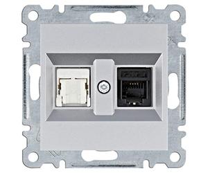 Toma RJ11/12 + RJ45, lumina, plata