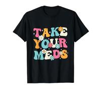 Toma Tus medicamentos - Groovy Hippie Floral Camiseta gráfica económica, Hombre, Negro, XL