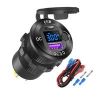Toma USB 12V Cargador Coche de Aluminio PD65W Puerto USB de Coche para Portátiles, Puerto U-S-B Quick Charge 3.0, Enchufe Boost Incorporado Impermeable con Voltímetro e Interruptor para RV