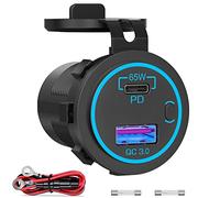 Toma USB 83W y 12V para computadora portátil: el más nuevo USB-C PD3.0 65W y QC3.0 18W Puerto USB para múltiples autos Enchufe 12V a prueba de agua con interruptor para automóvil Barco Marina RV, etc.
