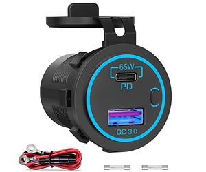 Toma USB 83W y 12V para computadora portátil: el más nuevo USB-C PD3.0 65W y QC3.0 18W Puerto USB para múltiples autos Enchufe 12V a prueba de agua con interruptor para automóvil Barco Marina RV, etc.