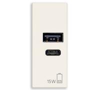 Vimar 30292.AC15B Línea Alimentador USB 15W 3A 5V para dispositivos electrónicos, salidas USB A y USB C