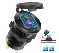 Toma USB C 12 voltios Puerto USB PD 100W para Ordenador portátil y Toma de Cargador para Coche QC3.0 18W Aleación de Aluminio, Carga rápida, Montaje Empotrado Sustitución del Encendedor Accesorio DIY